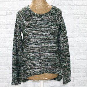 DEREK HEART Sweater Knit Marled Green Black Variegated Pullover Pleated M
